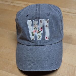WI Wisconsin Applique Baseball Cap Women By Home Free Faded Gray